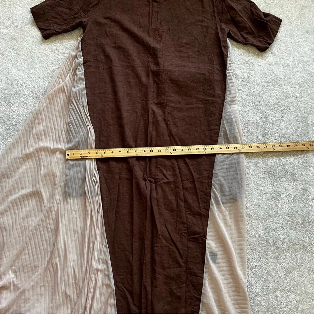 ADEPTT LINEN MAXI DRESS WITH LARGE FRONT POCKETS AND SHEER CHIFFON SIDES MODERN - Picture 10 of 13